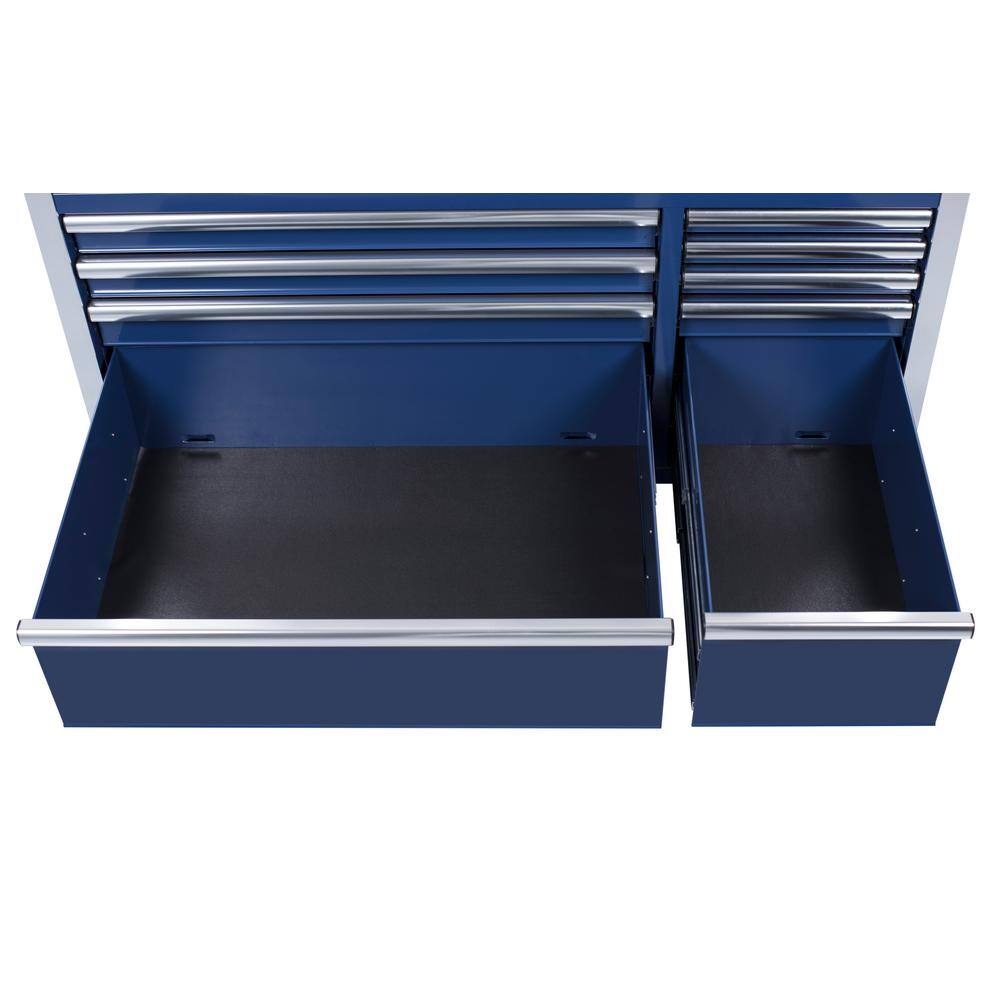 Husky 52 in. W x 24.5 in. D Standard Duty 10-Drawer Mobile Workbench Tool Chest with Solid Wood Work Top in Gloss Blue H52MWC10BLU