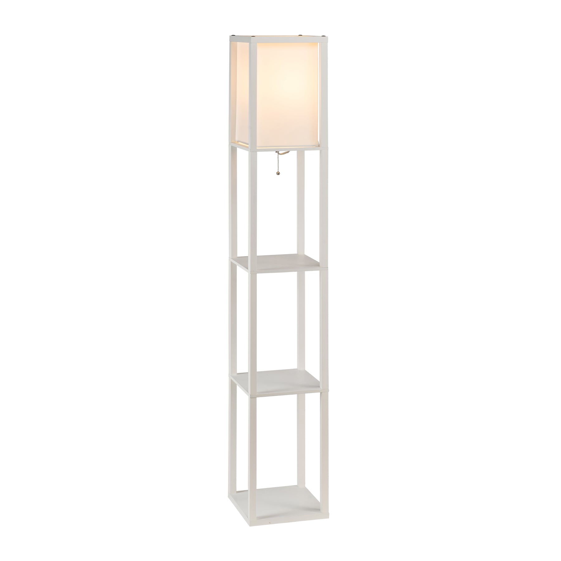 Bestco Accent Light Metal Shelves Floor Lamp with Storage, Fabric Shade, Minimalist, Bulb Included