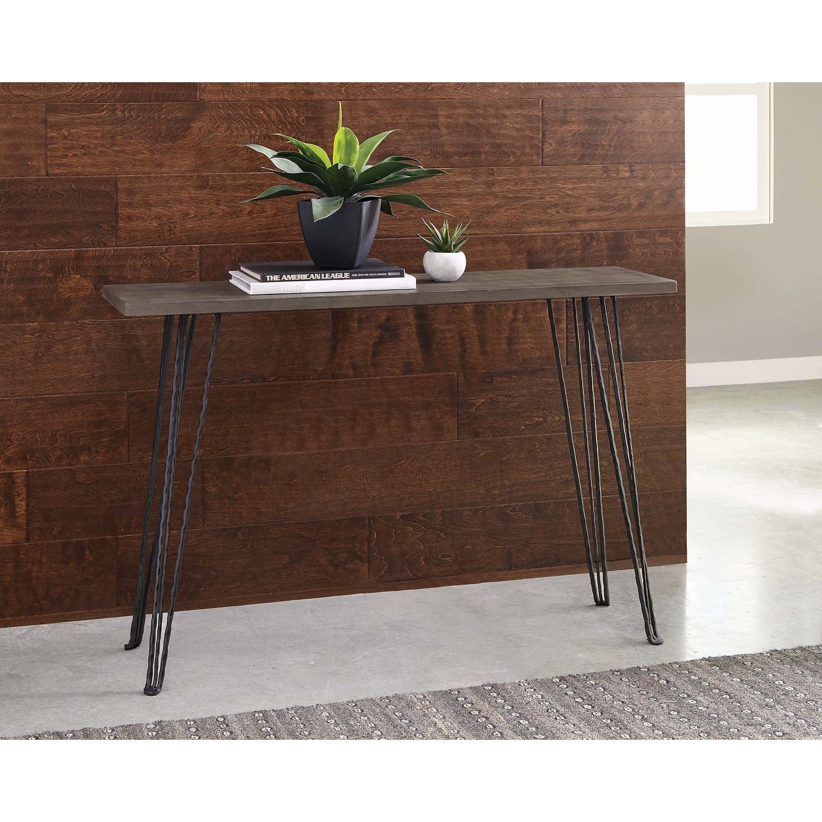 Coaster Furniture Neville Concrete and Black Rectangular Console Table