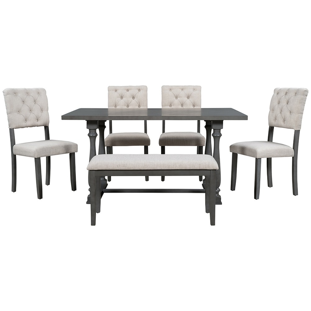 6 Piece Dining Table and Chair Set with Foam Covered Seat Backs