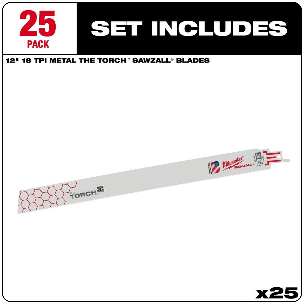 Milwaukee 12 in. 18 TPI THE TORCH SAWZALL Blade 25PK 48-00-8789 from Milwaukee