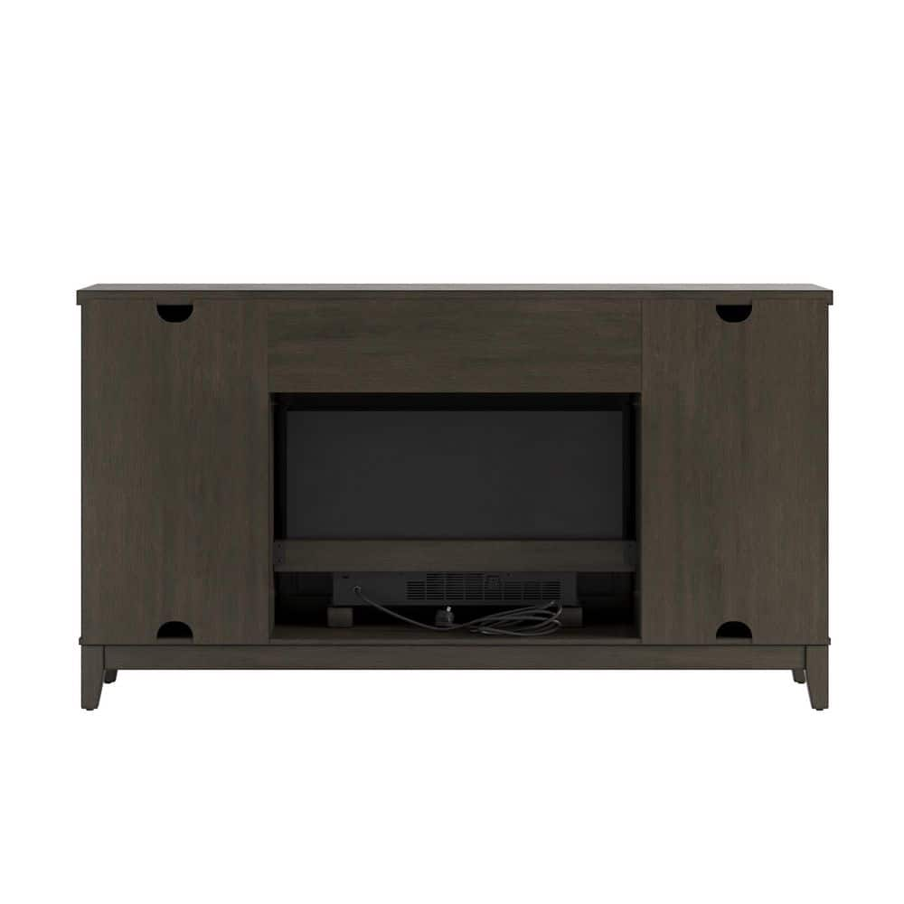 SCOTT LIVING BLAINE 65 in Freestanding Media Console Wooden Electric Fireplace in Dark Brown Birch