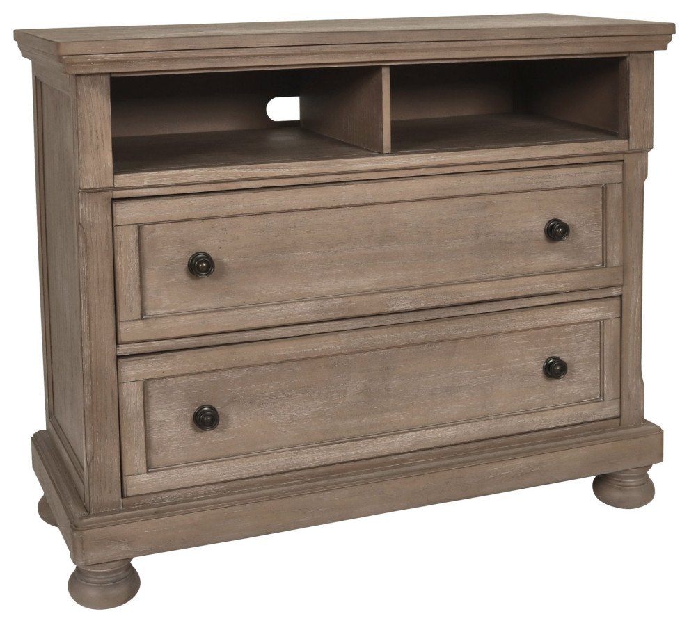 2 Drawers Wooden Media Console With Open Compartment And Bun Feet  Brown   Farmhouse   Media Cabinets   by VirVentures  Houzz