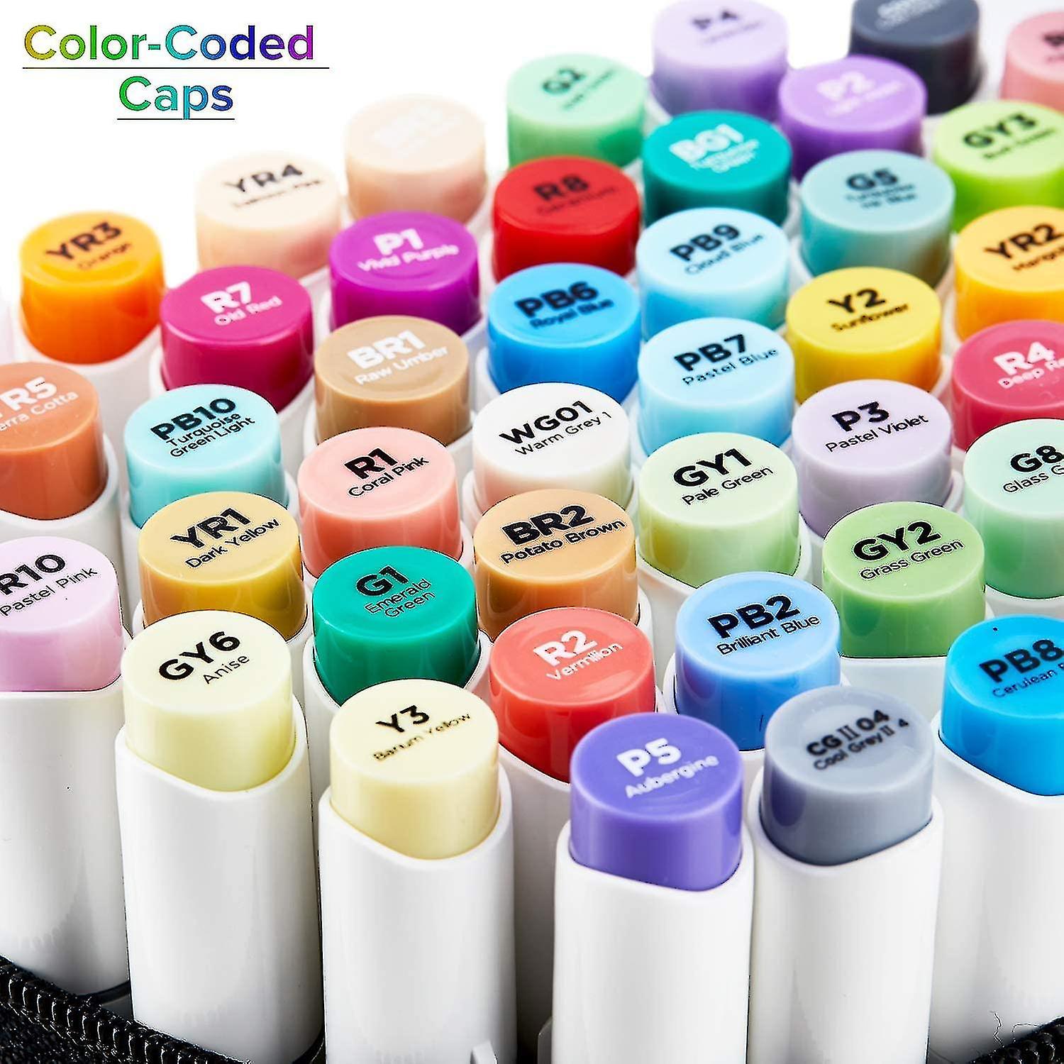 48 Colors Alcohol Brush Markers， Double Tipped ( Brush and Fine Tip )