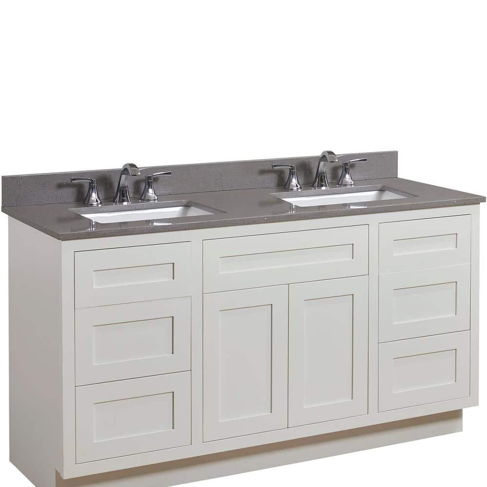 Altair 61 in W Engineered Marble Double Basin Vanity Top in Mountain Gray with White Basins