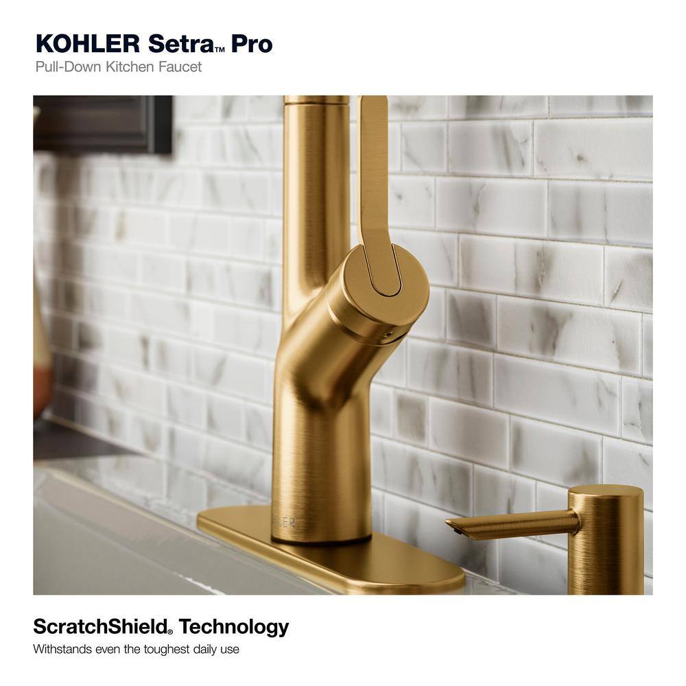 KOHLER Setra Single-Handle Semi-Professional Kitchen Sink Faucet with Soap Dispenser in Vibrant Brushed Moderne Brass K-R29343-SD-2MB