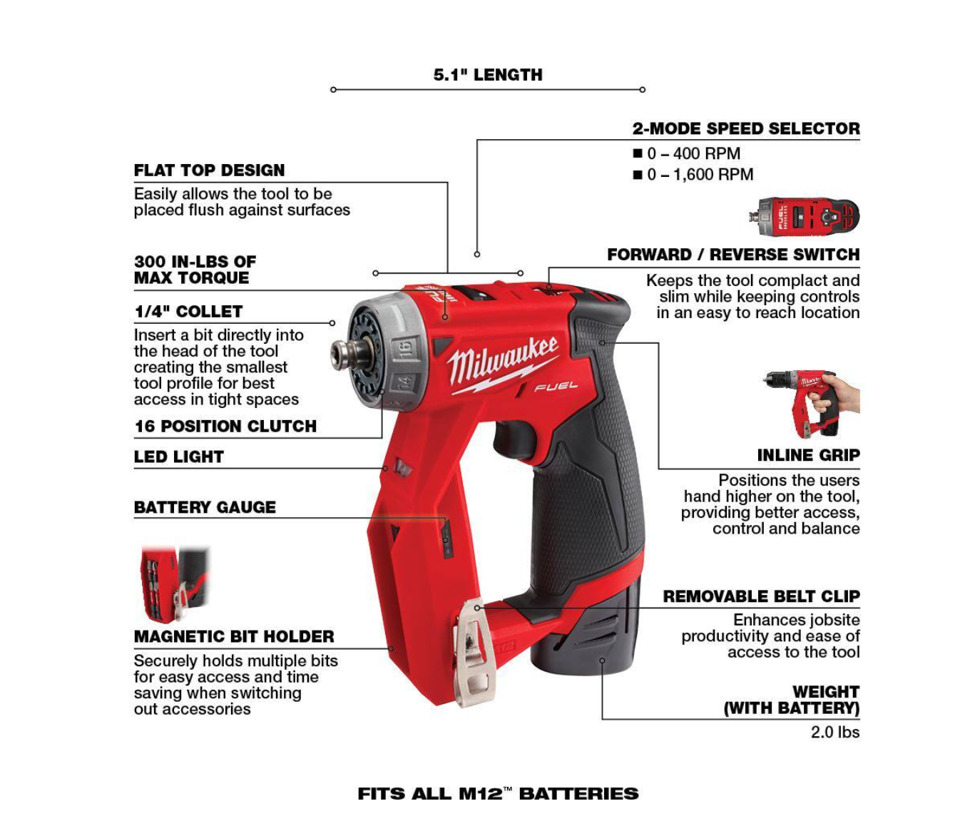 Milwaukee 2505-22-2415-20 M12 FUEL 12-Volt Lithium-Ion Brushless Cordless 4-in-1 Interchangeable 3/8 in. Drill Driver Kit with Right Angle Drill