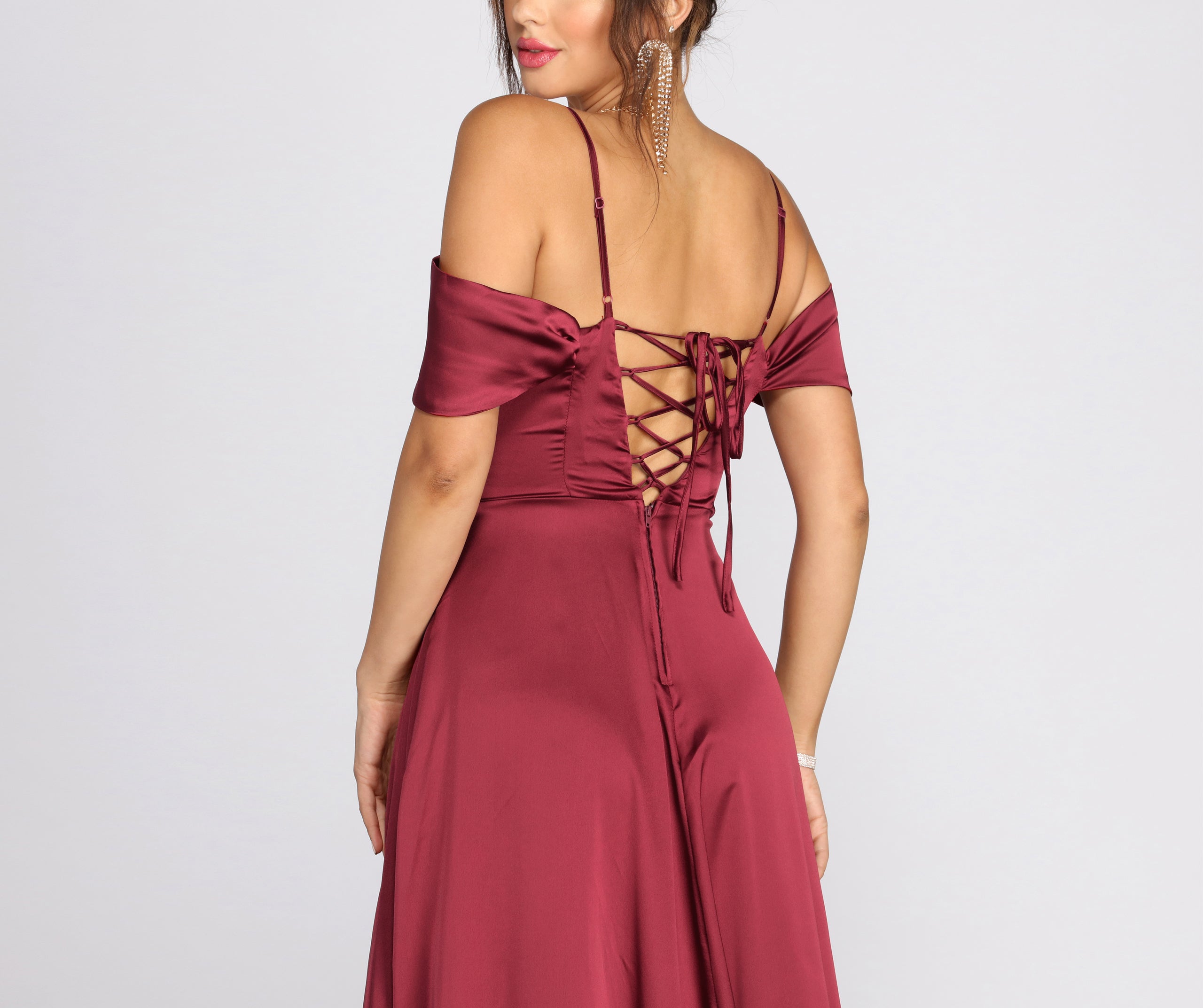 Kara Satin Off Shoulder Formal Gown