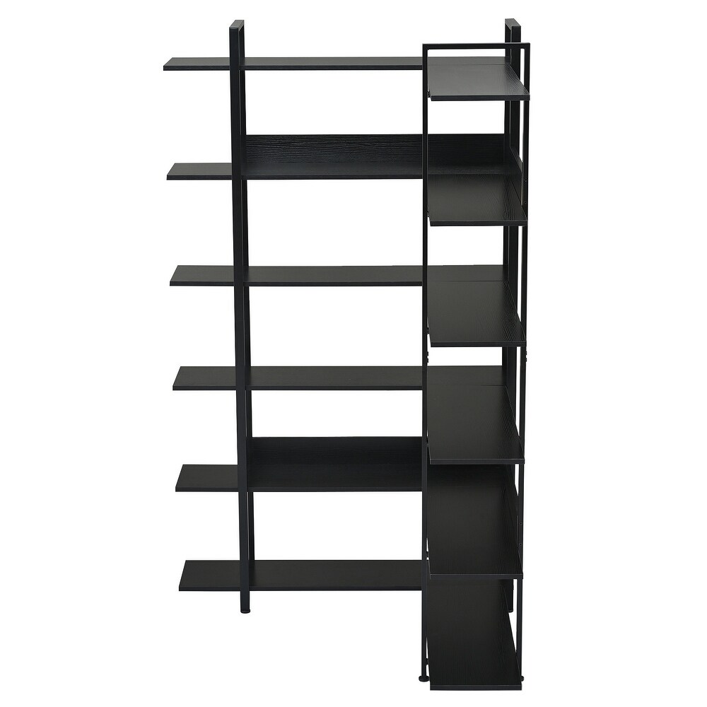 74.8 Inch Bookshelf L shape Stainless Steel Frame Corner 6 tier Shelves Adjustable Foot Pads