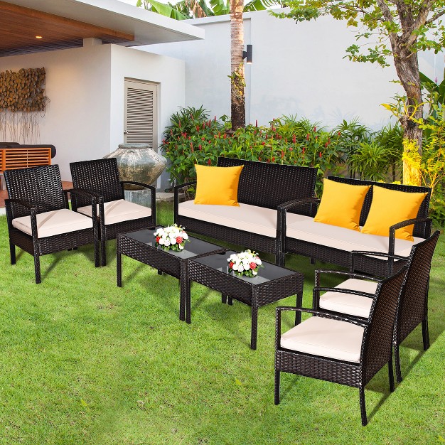 Tangkula 4pcs Conversation Wicker Set Patio Rattan Table amp cushioned Chair