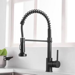 FLG 1-Handle Commercial Kitchen Sink Faucet With Pull Down Sprayer Single Hole Kitchen Faucets Spring Modern Tap Matte Black CC-0022-MB