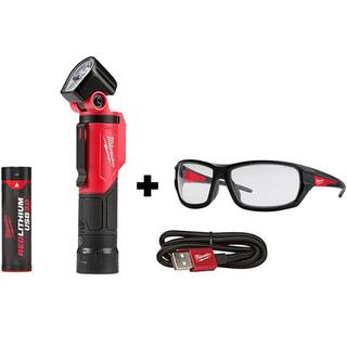 MW 500 Lumens LED Pivoting REDLITHIUM USB Flashlight with Performance Safety Glasses 2113-21-48-73-2020