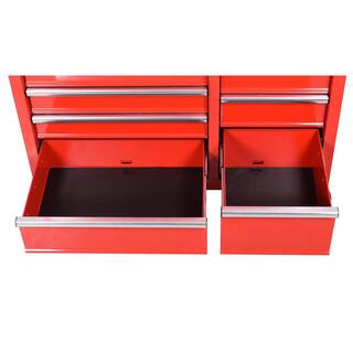 Husky 42 in. W x 18.1 in. D 8-Drawer Red Mobile Workbench Cabinet with Solid Wood Top