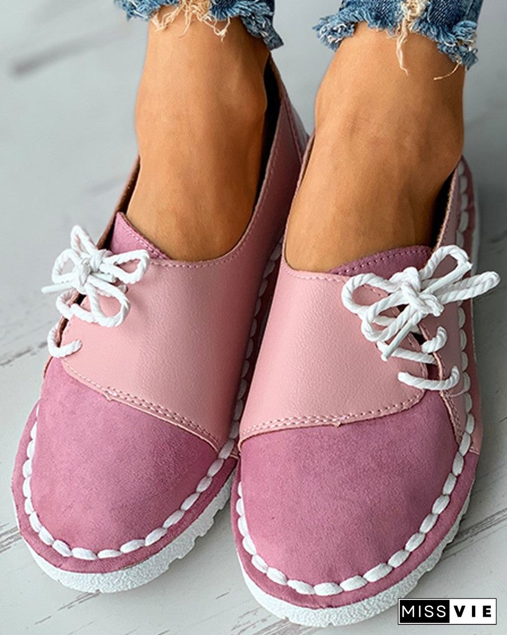 Colorblock Lace-up Casual Slip-On Flats