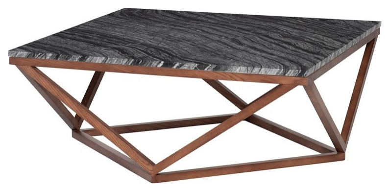 Corrado Coffee Table black wood vein marble top walnut stained ash   Transitional   Coffee Tables   by Virgil Stanis Design  Houzz