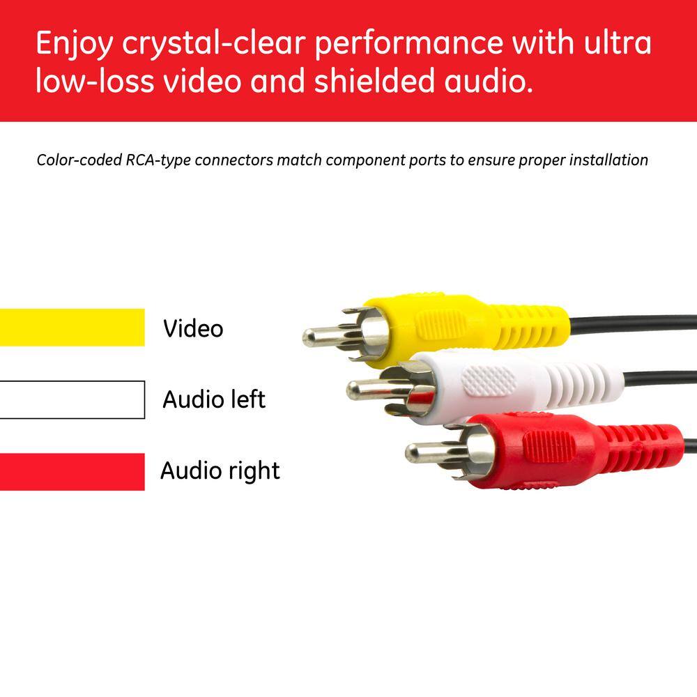 GE 6 ft. Composite RCA AudioVideo Cable with Red White and Yellow Ends 4-Pack 63536