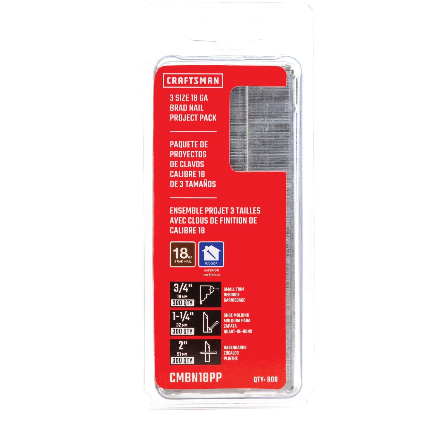 Craftsman Assorted Sizes 18 Ga. Plastic Strip Aluminum Brad Nails 900 pk