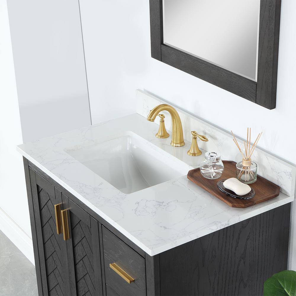 Altair Gazsi 36 in. W x 22 in. D x 34 in. H Bath Vanity in Brown Oak with Grain White Composite Stone Top 543036-BN-GW-NM