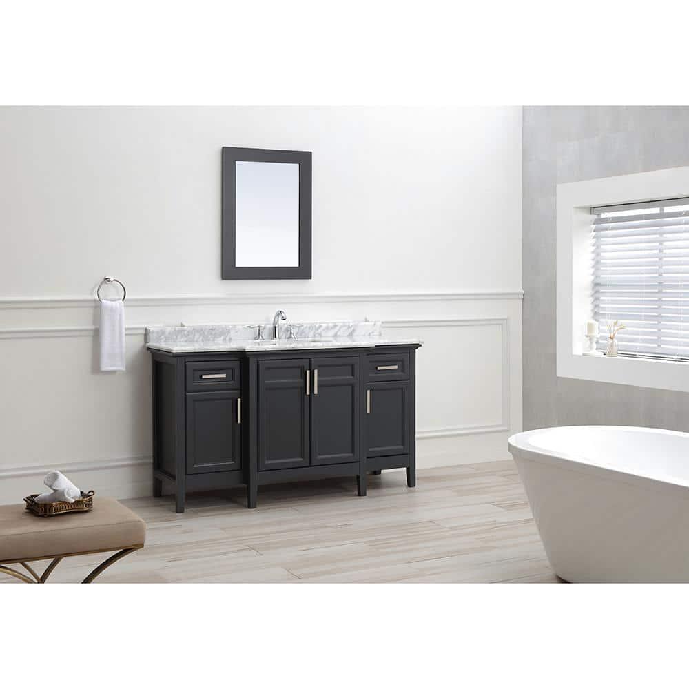 Home Decorators Collection Sassy 60 in W x 22 in D Vanity in Dark Charcoal with Marble Vanity Top in White with White Sink