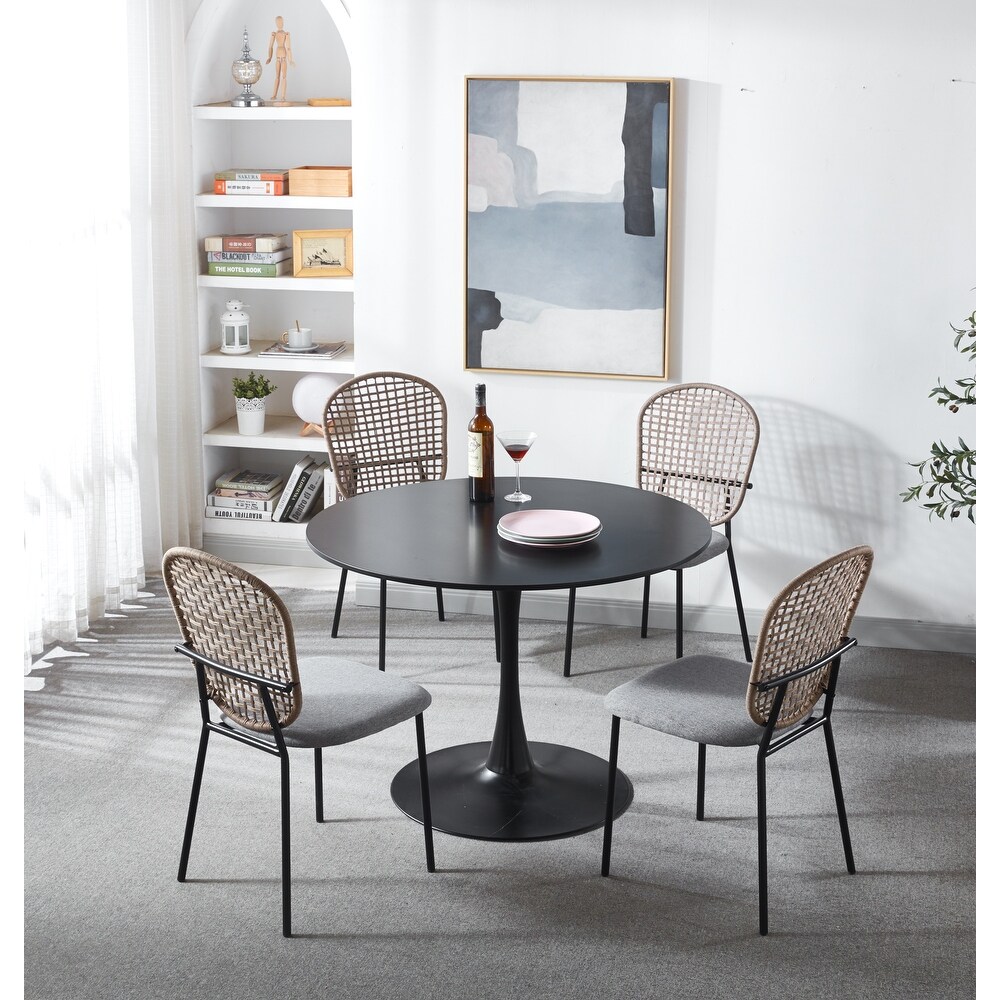 5 Piece Black MDF Top Metal Frame Dining Set Elegant Shape  Easy Assembly   Cleaning  1 Table + 4 Chairs