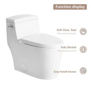 LORDEAR 12 in. Rough-In 1-Piece 1.281.1 GPF Single Flush Elongated Toilet in White Soft Close Seat Included MT80CL3