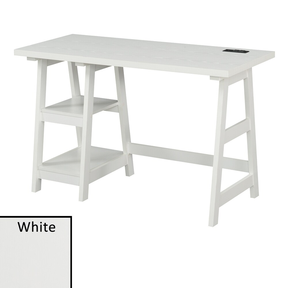 Convenience Concepts Designs2Go Trestle Desk with Charging Station and Shelves