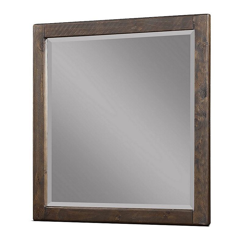 Rough Sawn Texture Wooden Frame Rectangular Dresser Mirror， Espresso Brown