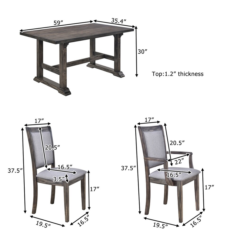 7 Piece Modern Wooden Dining Table Set with Upholstered Arm Dining Chairs and Rectangular Dining Table  for Dining Room