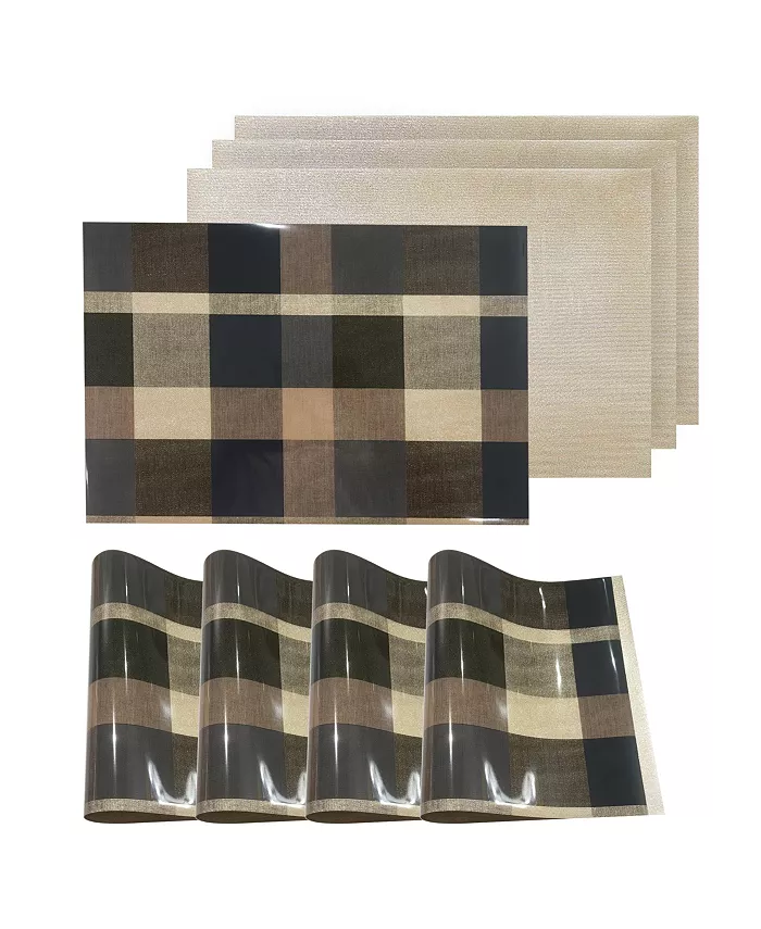 Dainty Home Reversible Metallic Place Mats Non-Slip Plaid Checker Dining Table 12 x 18 Placemats - Set of 4