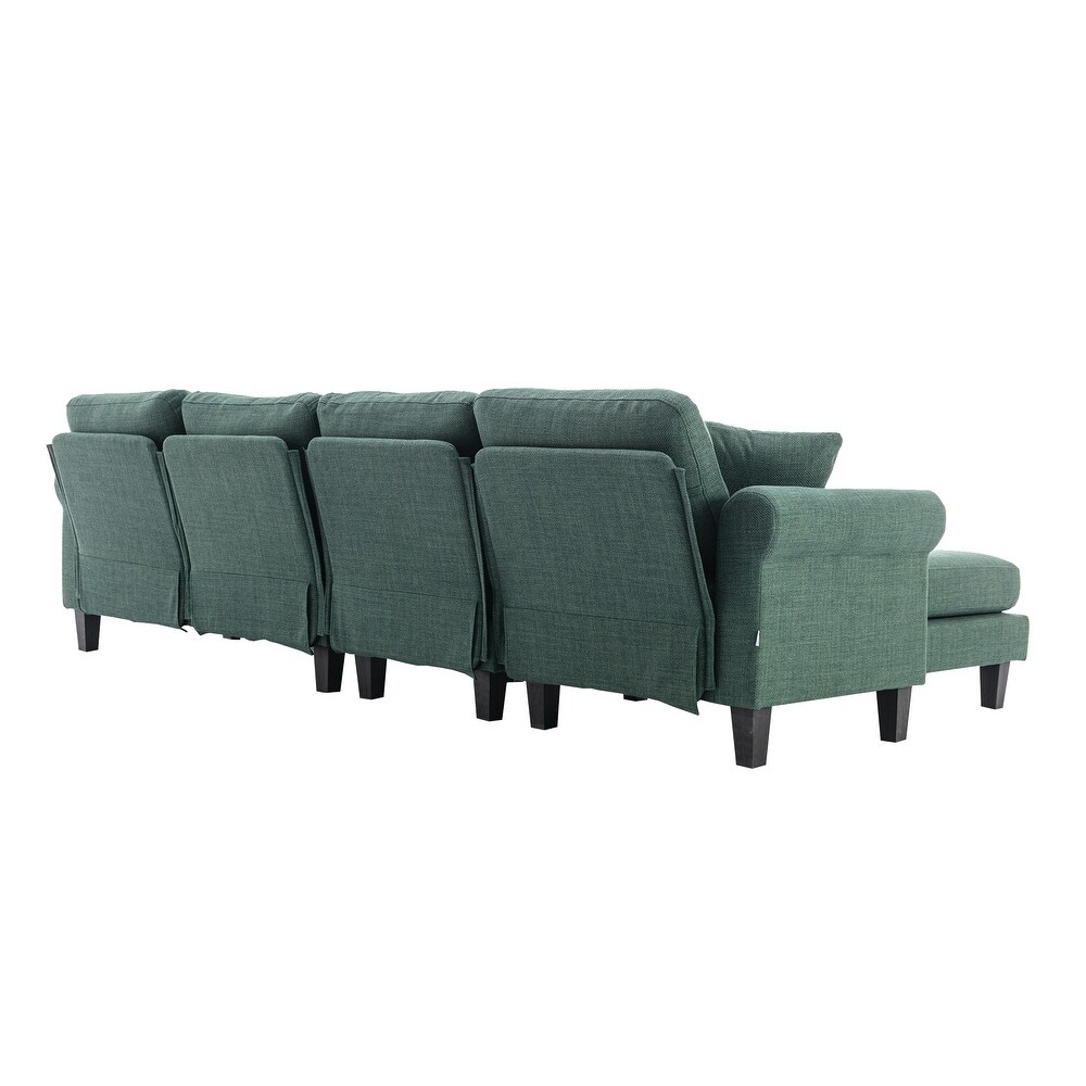 Velvet Upholstered L Shaped Sectional Sofa With Ottoman