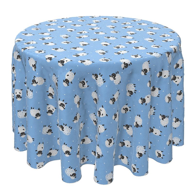 Round Tablecloth， 100% Cotton， 60 Round， Little Sheep Blue