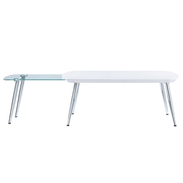 End Table Coffee Table for Living Room in White and Chrome Finish