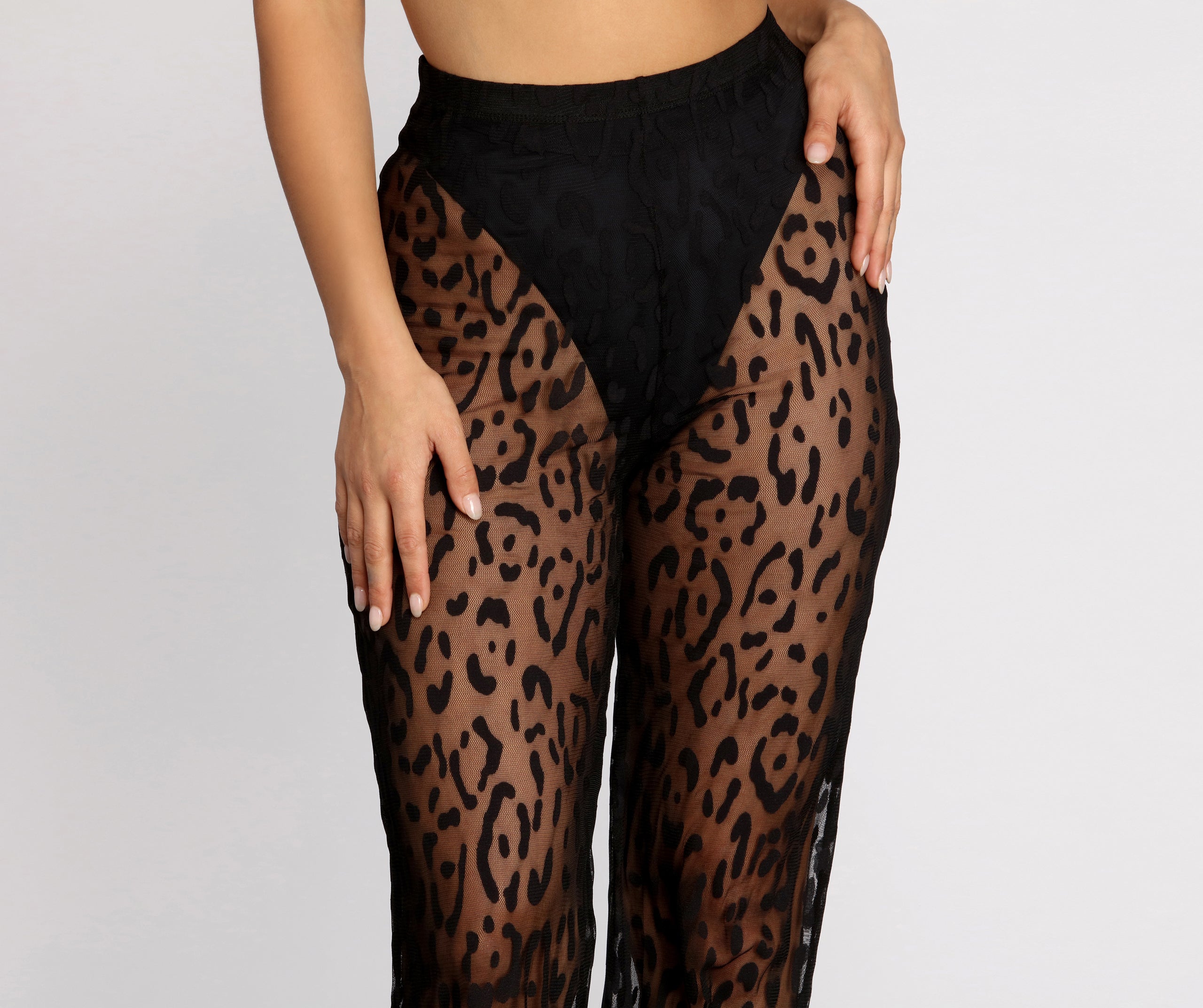 Wide Leg Leopard Mesh Pants