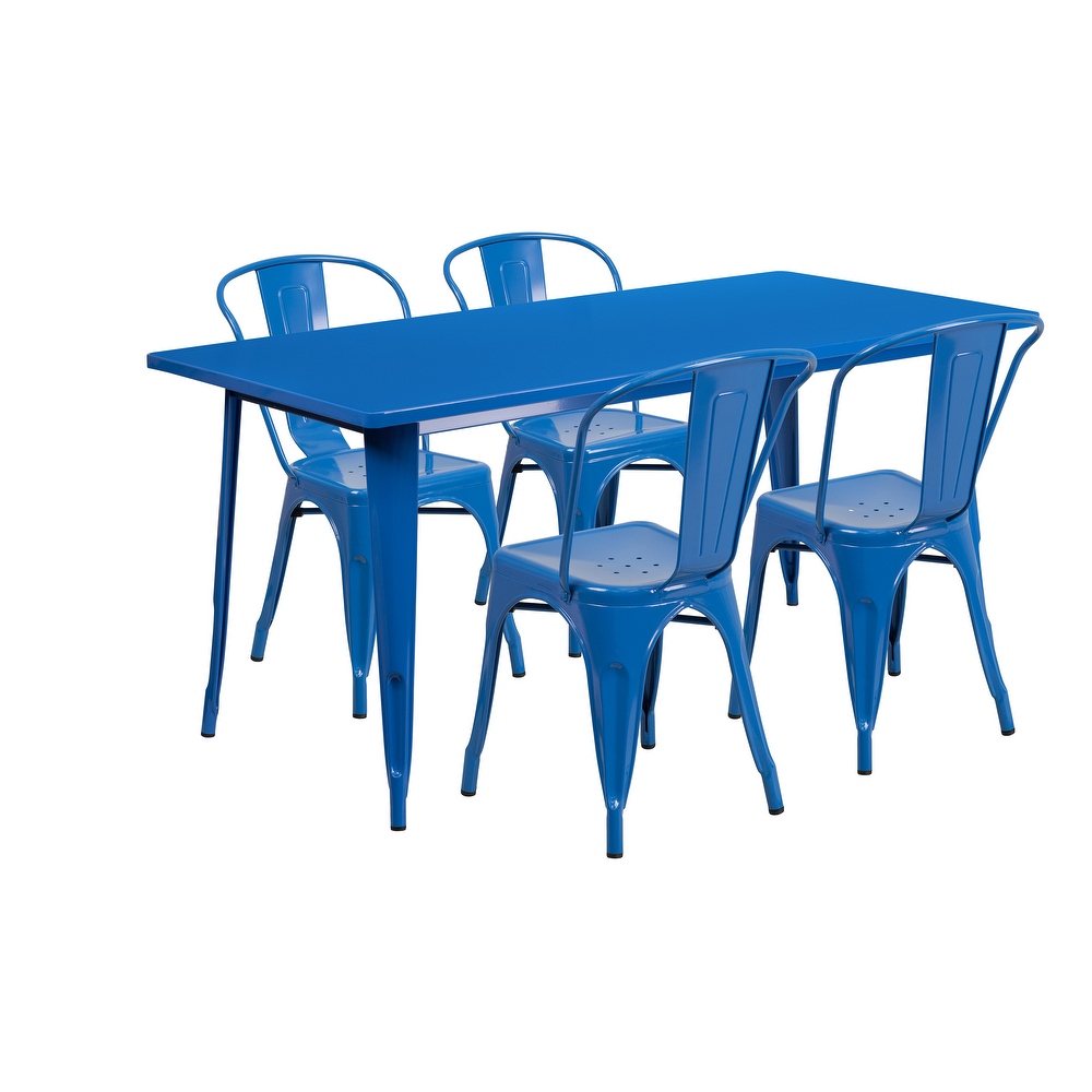 Metal Indoor/ Outdoor Table and Stackable Chair Set