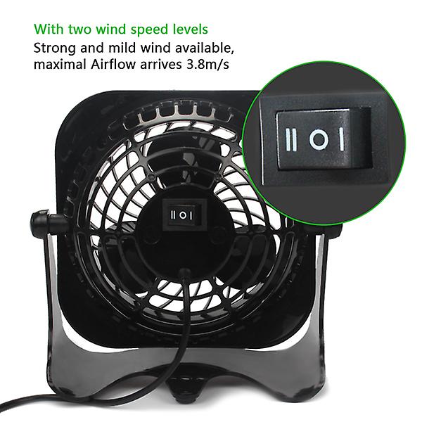 4 Inch Mini Usb Desk Fan， 2 Speeds， Lower Noise， Usb Powered， 360 Up And Down， 3.8 Ft Cable， Powerful Black Fan For Home And Office 43602