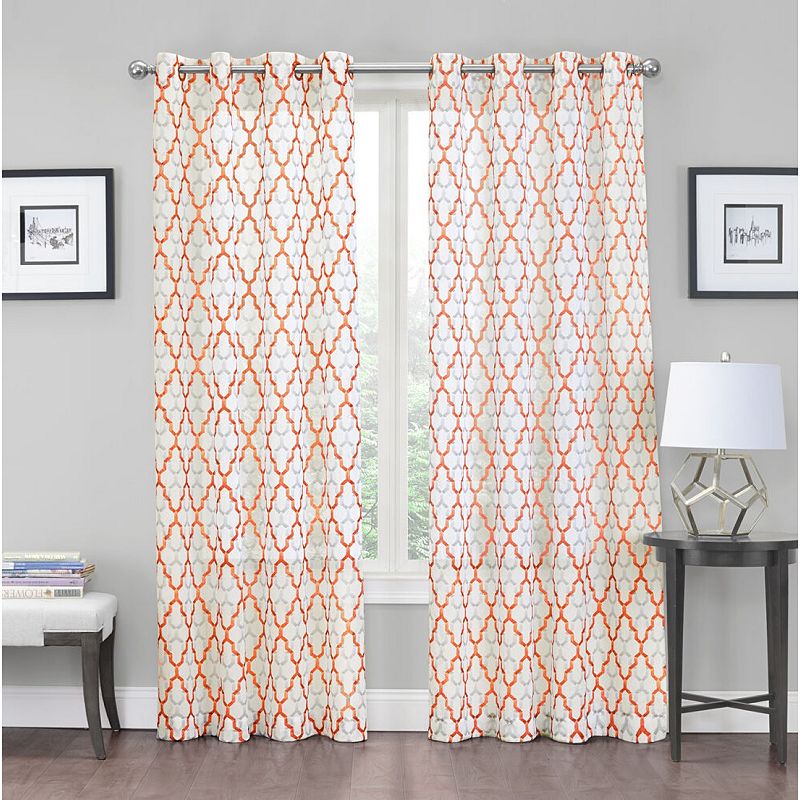 Kate Aurora Charlton Grommet Top Crushed Lattice Lightweight Sheer Designed Voile Curtains - Set Of 2