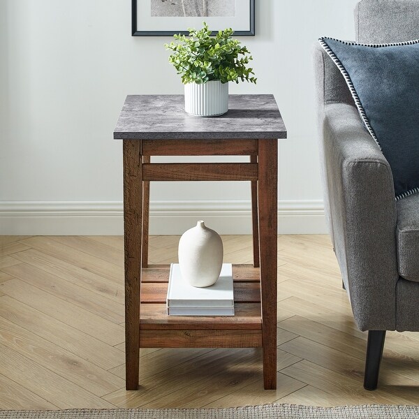 Modern Farmhouse Plank End Table， Dark Concrete