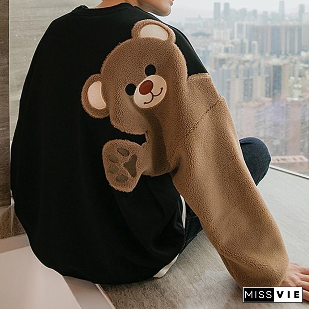 Bear Plush Embroidery Loose Sweatshirt