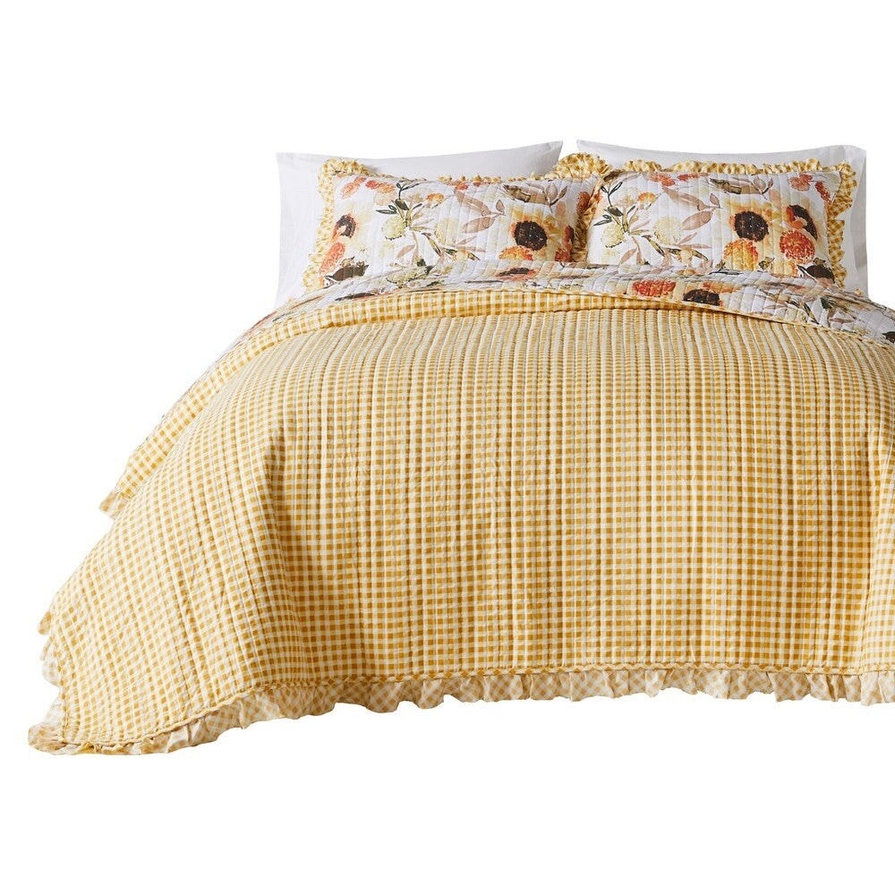 Kelsa  Pillow Sham  Cotton  Ruffled Border  Gold