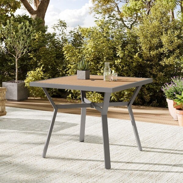 Dining Table，Patio Table，with Umbrella Hole Grey，Beige