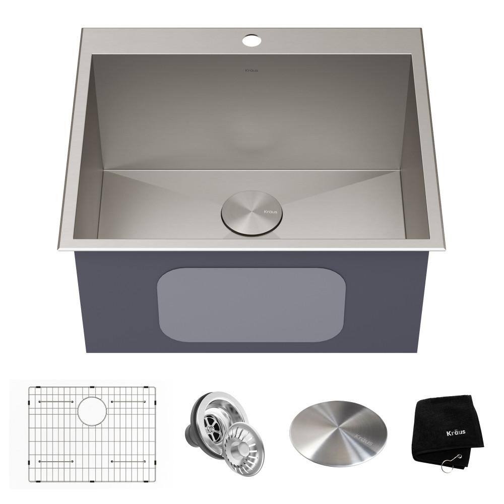 KRAUS Standart PRO 16-Gauge Stainless Steel 25 in. Drop-in  Undermount Single Bowl Deep Laundry Utility Sink KHT301-25L