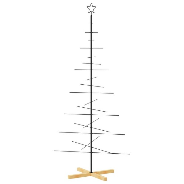 vidaXL Christmas Tree Metal Ornament Tree Decoration with Wooden Base Black