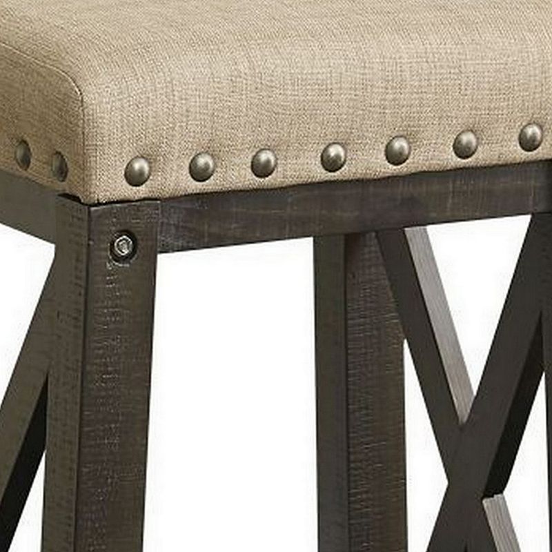 31 Inches Nailhead Trim Upholstered Barstool， Beige and Brown