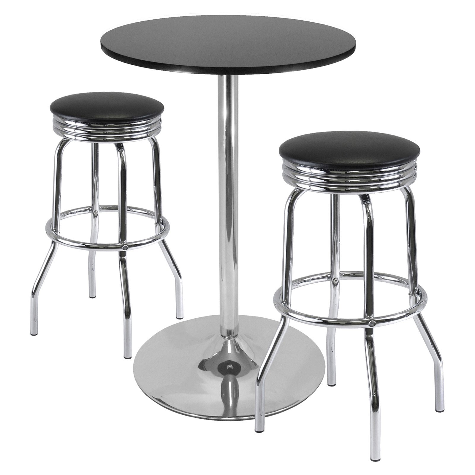 Winsome Wood Summit 3-Pc Pub Table and Swivel Stool Set， Black and Chrome