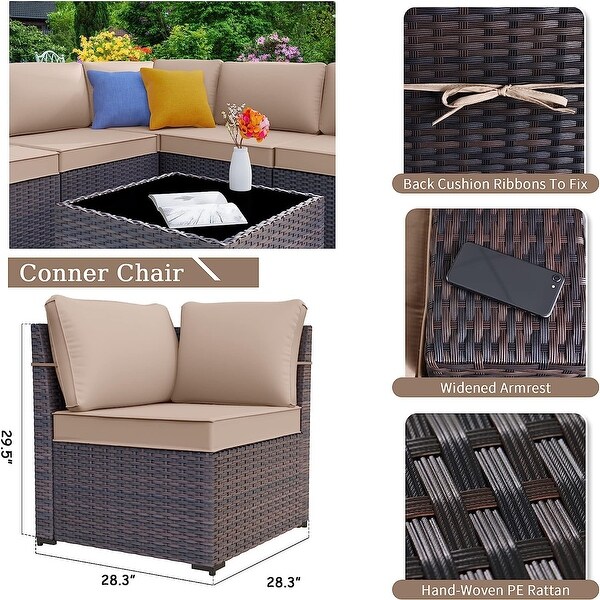 Kullavik Patio Furniture Set Sofa 6Piece Wicker Sectional Sofa Set，Outdoor Furniture Rattan Patio Sofa Conversation Set