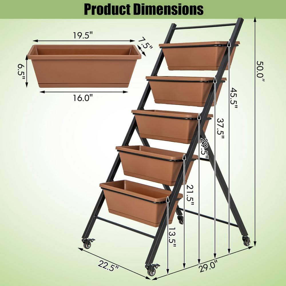 Costway 5-Tier Vertical Raised Garden Bed Elevated Planter with Wheels and Container Boxes NP10949CF