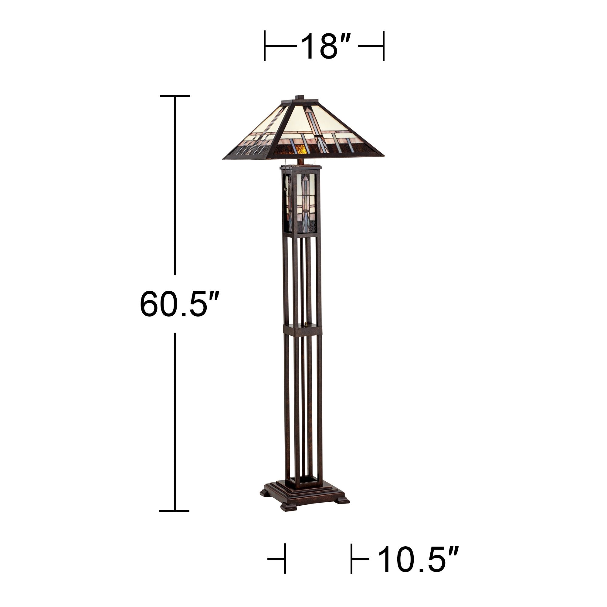 Robert Louis  Mission Floor Lamp Art Deco with Nightlight 60.5" Tall Oiled Bronze Stained Glass Shade for Living Room Reading Bedroom