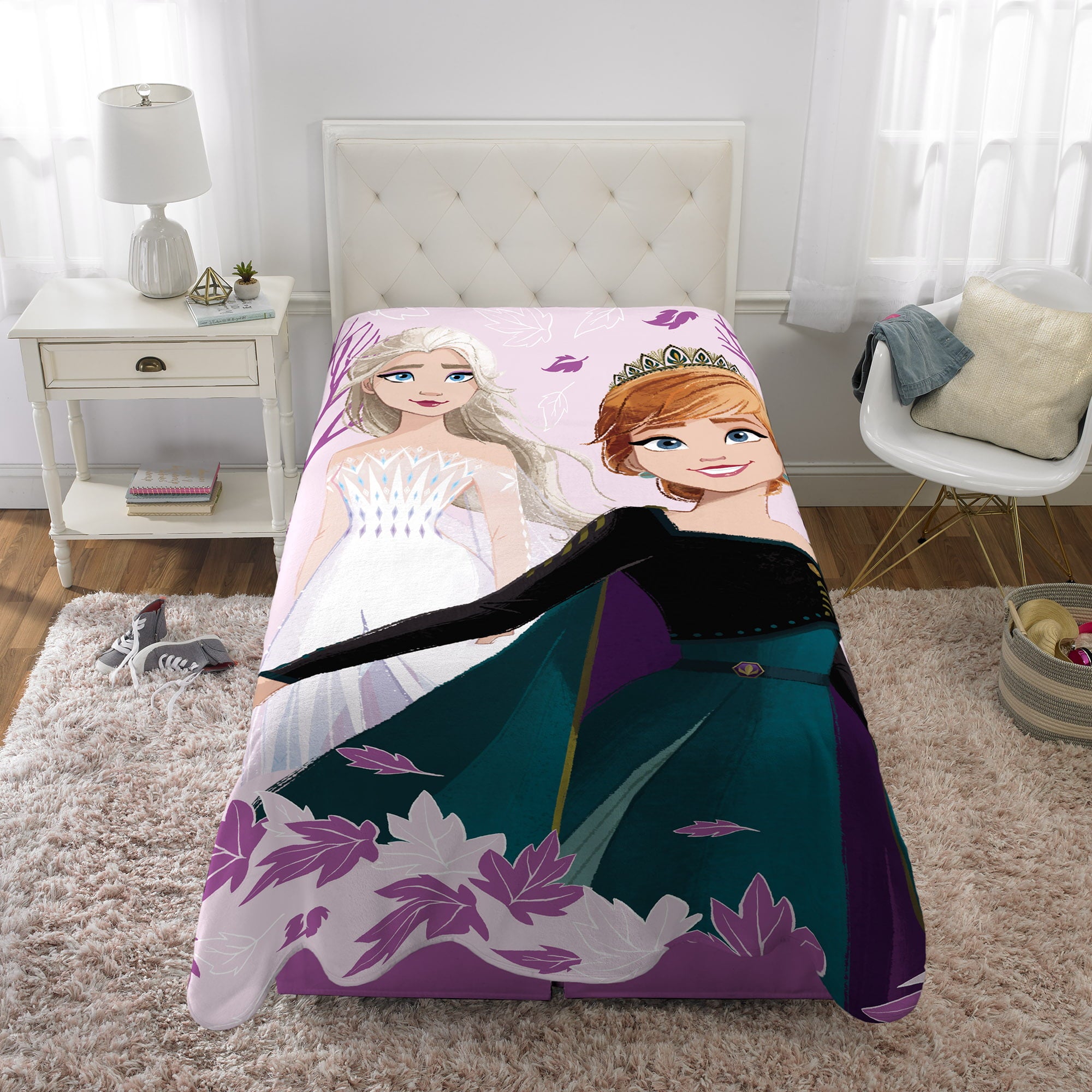 Disney Frozen Kids Plush Twin/Full Blanket， 62 x 90， Purple