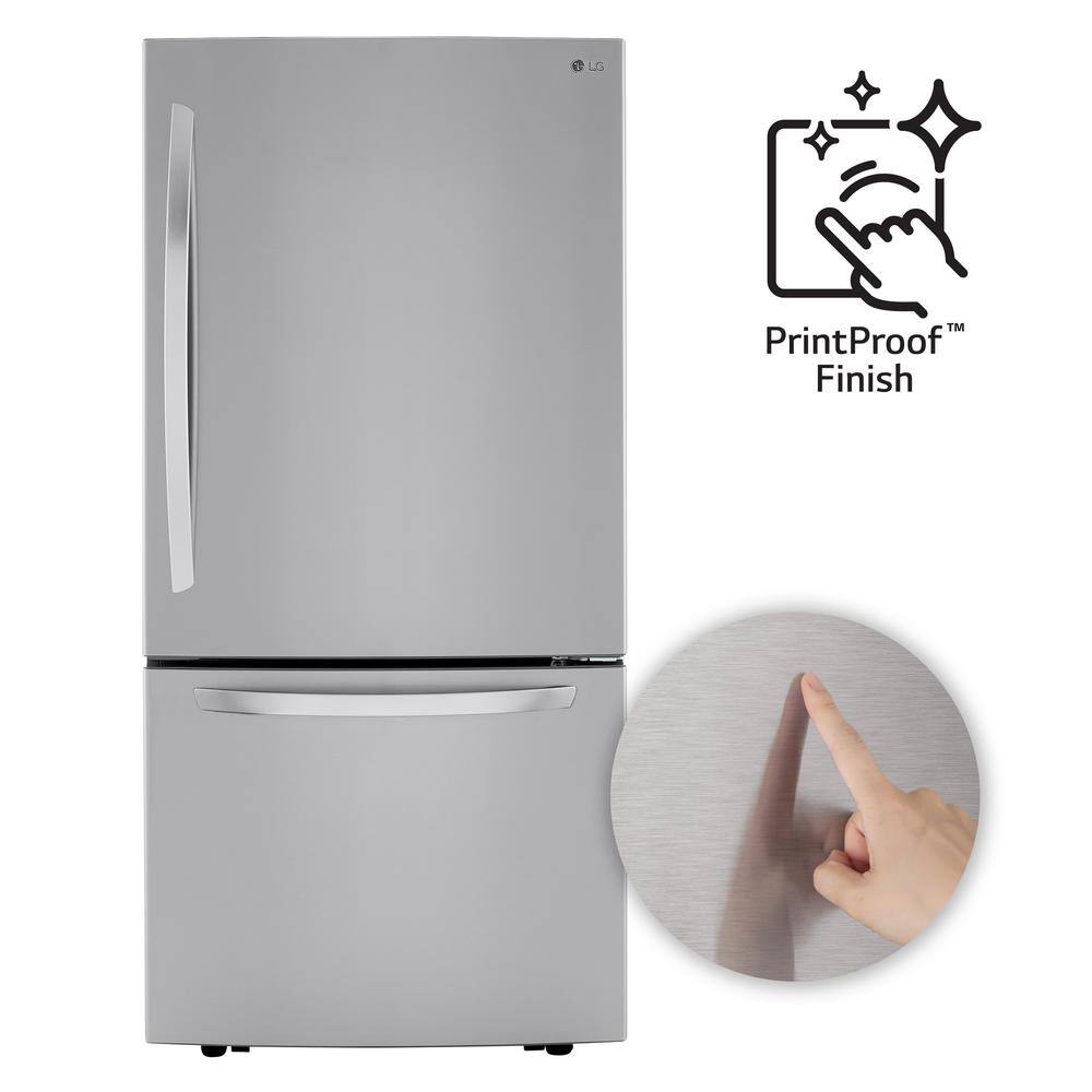 LG 33 in. W 26 cu. ft. Bottom Freezer Refrigerator w Multi-Air Flow and Smart Cooling in PrintProof Stainless Steel LRDCS2603S