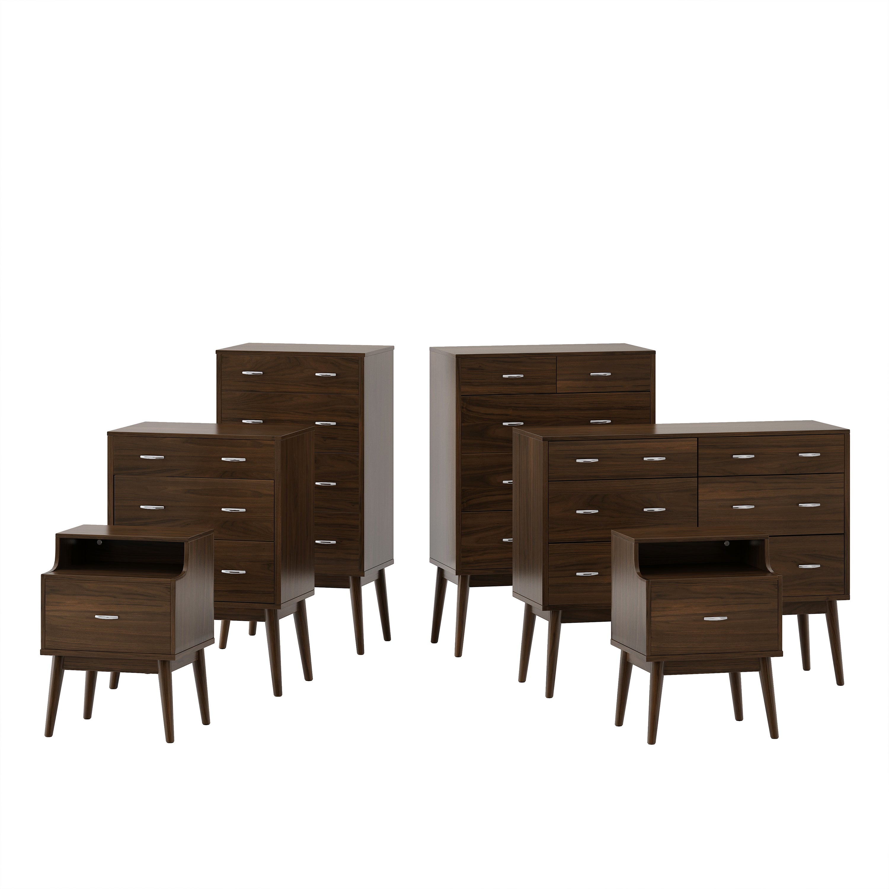 Wilbur Mid Century Wooden 6 Piece Bedroom Set